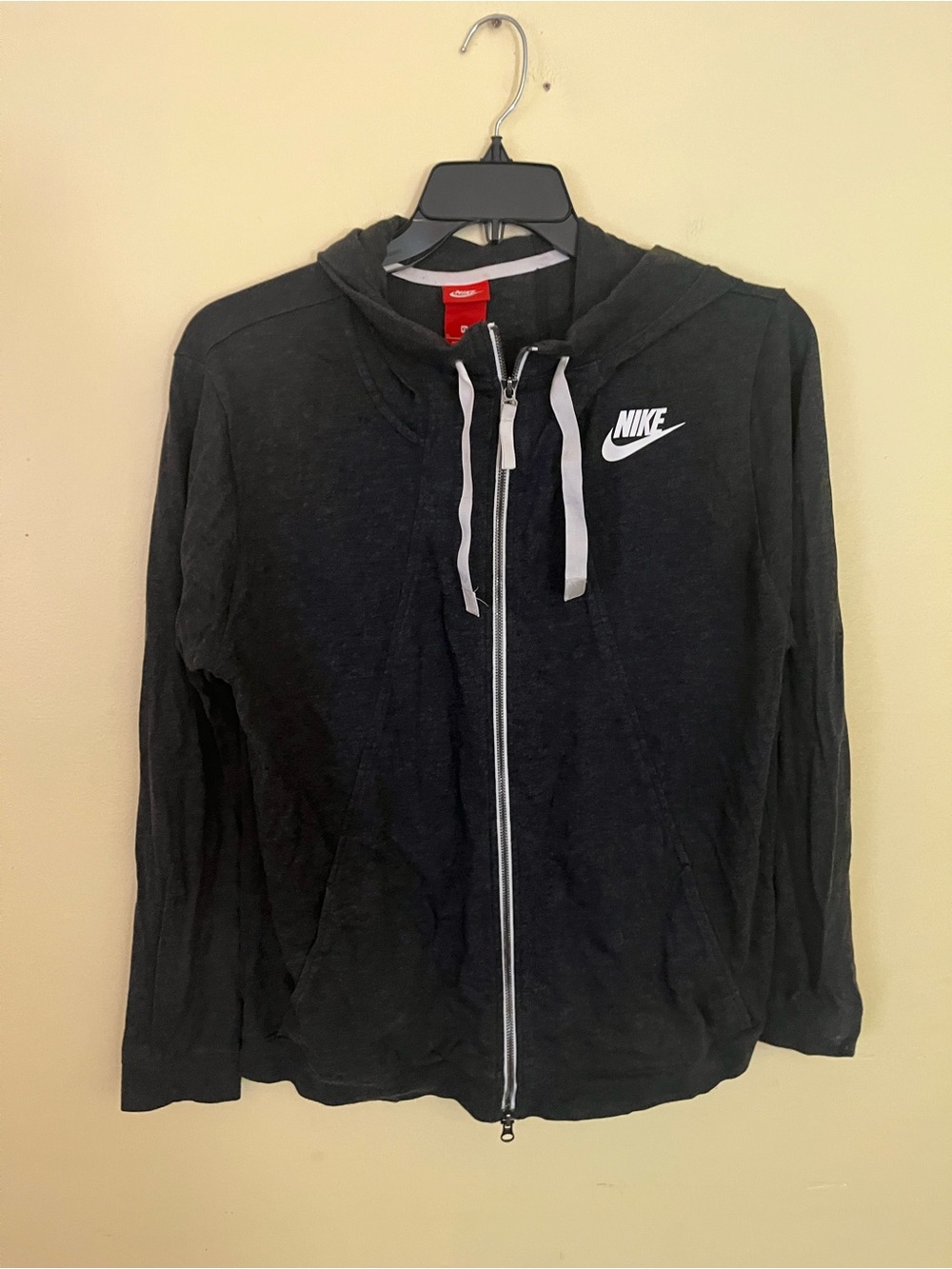 Nike Black Zip-Up Hoodie Jacket with White Logo Size XL